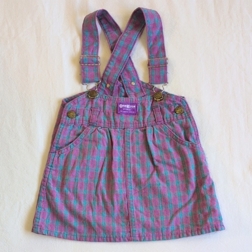 Rare Vintage OshKosh Bgosh Skirtall Overalls Plaid Size 4T Made In USA Kidcore